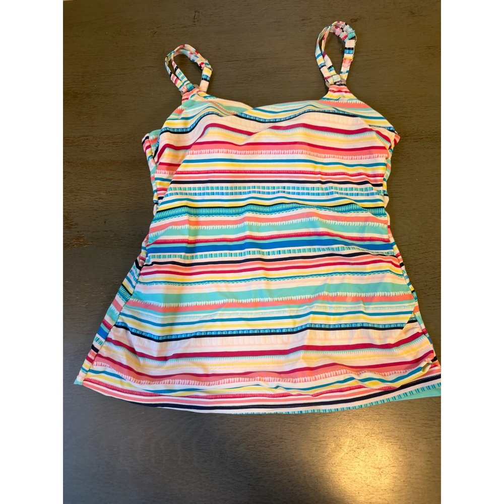 Croft & Barrow Womens Multi Color Striped Tankini Top Size M Built In Bra